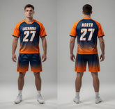 Custom Blue Orange Lacrosse Uniforms