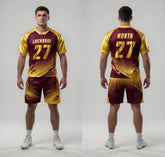 Custom Crimson Yellow Lacrosse Uniforms