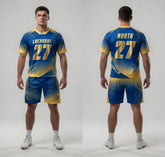 Custom Gold Blue Lacrosse Uniforms