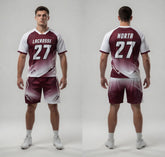 Lacrosse uniform with maroon and white design, featuring the number 27 and 'Norta' branding.