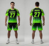 Lacrosse uniform with green and black design, featuring the number 27 and the brand 'Norta'.