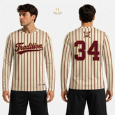 Baseball jersey with 'Tradition' and number '34' displayed on a model against a white background.