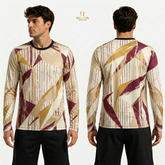 Long-sleeve shirt with geometric pattern worn by a model on a white background, featuring the Norta brand.