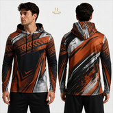 Hoodie with a geometric pattern on a white background, featuring the brand 'Norta'.