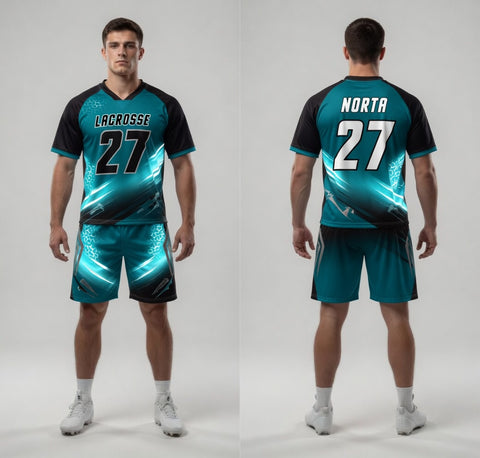 Lacrosse jersey with number 27 on a gray background
