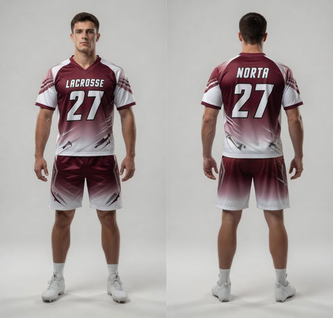 Custom Maroon White Lacrosse Uniforms