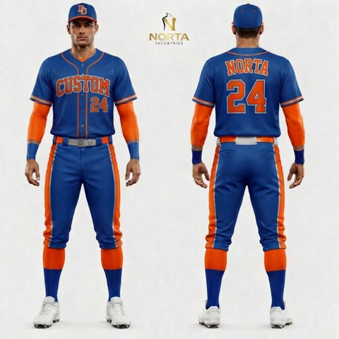 Custom Orange and Blue Baseball Uniform