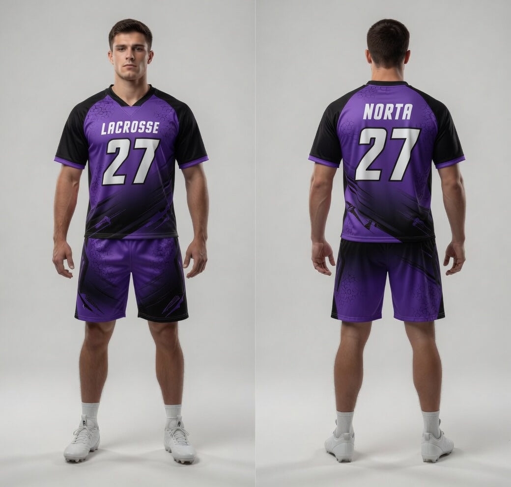 Custom Purple Black Lacrosse Uniforms