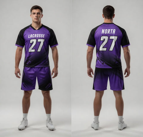Custom Purple Black Lacrosse Uniforms