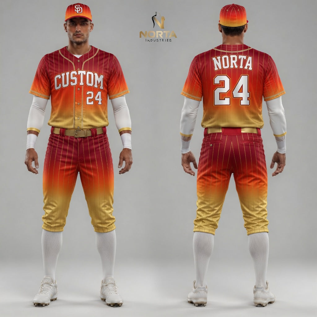 Custom Red White Gold Baseball Uniforms