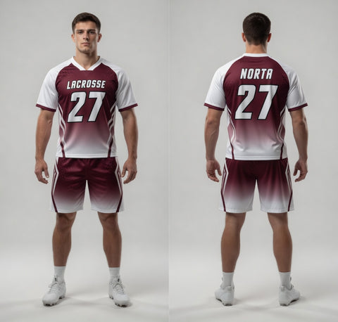 Custom Sublimation Maroon White Lacrosse Uniforms