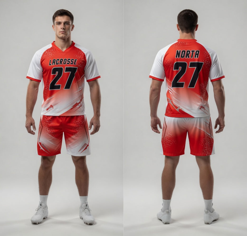 Custom White Red Lacrosse Uniforms