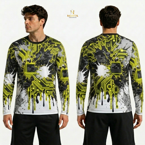 Long-sleeve shirt with a unique design on a white background