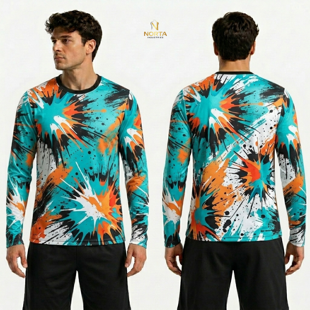 Red patterned hoodie shown from front and back on a white background with 'Norta' branding.