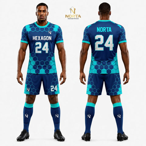 Green Hexagon Pattern Sublimation Soccer Uniforms