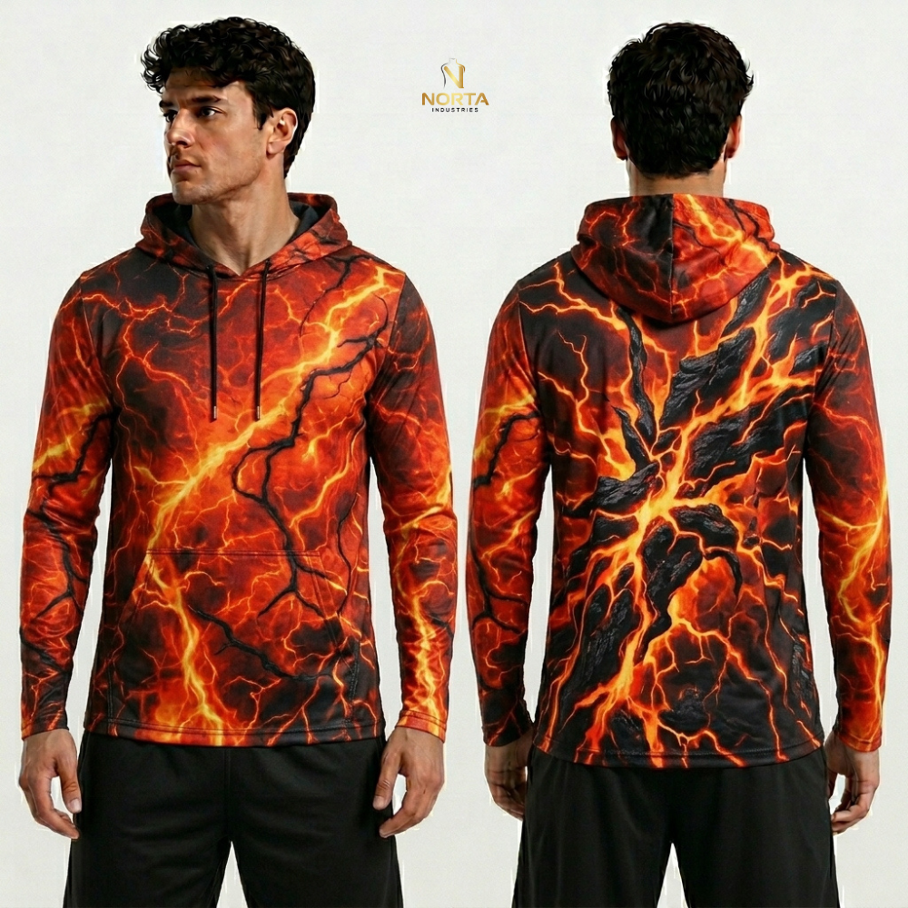 Hoodie with fiery design on a plain background
