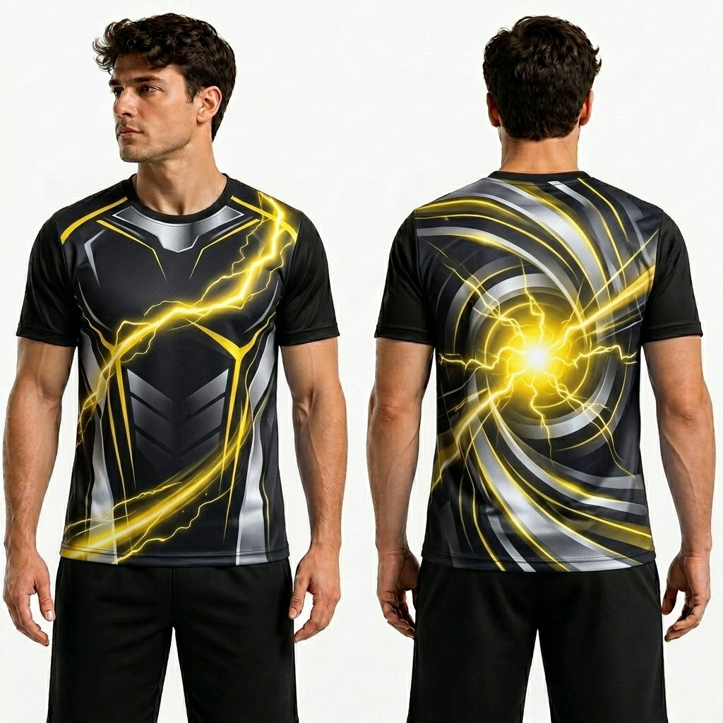 Yellow Bolt Lighting Polyester T Shirts